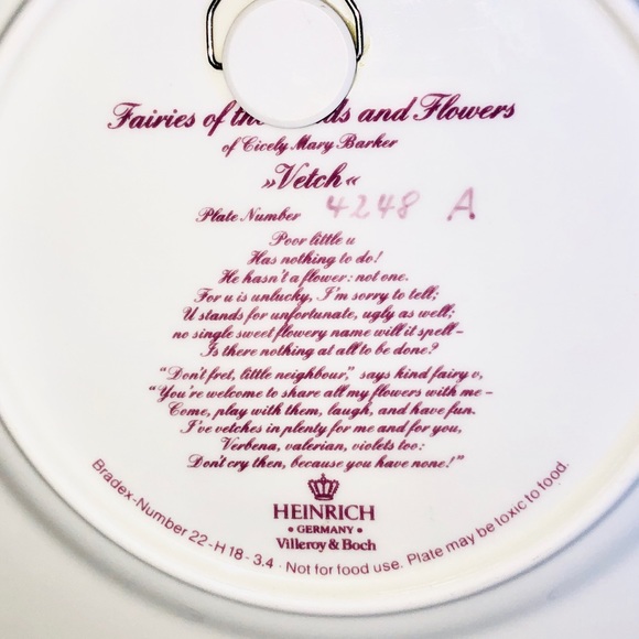 Fairies of the Field Flowers Plate Cicely Mary Barker Porcelain Vetch Fairy - Picture 2 of 3